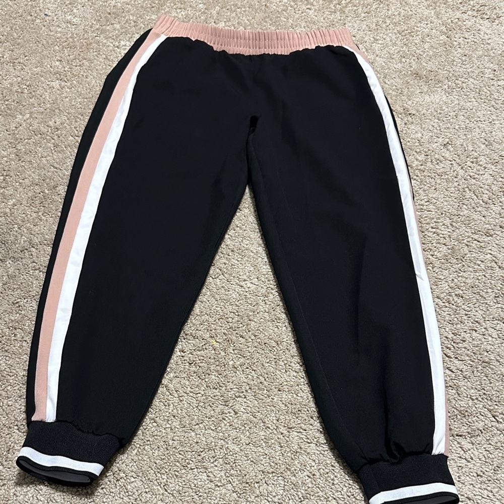 Zara Joggers Pants Womens Size M Pull On Black, Dusty Rose, White Side Stripe